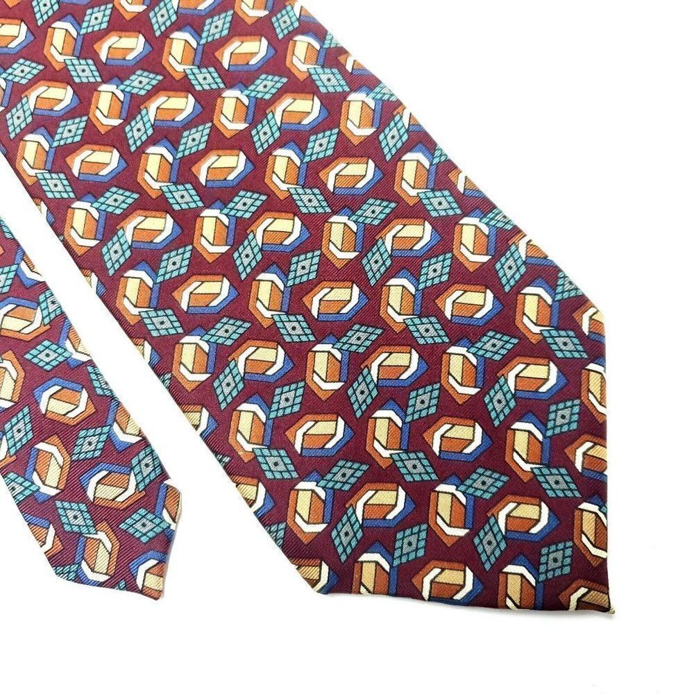 Christian Dior Silk Tie Print Red Geometric Italy